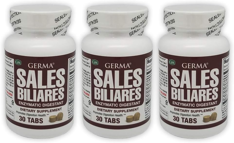 Germa Bile Salts Naravni prehranski dodatek. Encimski digestiv. Aids in The Digenssion of Starch, Protein and Fat. 30 tablet. Pakiranje po 3