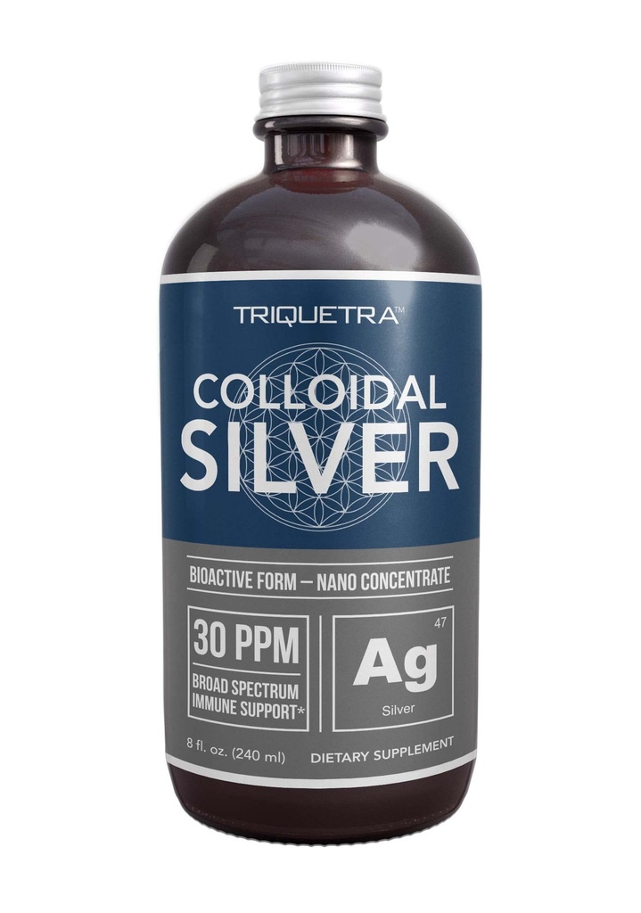 Bioaktivni koloidni srebro - 8 oz, steklena steklenica, veganski, varni odmerki z največjo učinkovitostjo - Nano ioni, 30 PPM - Imunska podpora (48 Serving)
