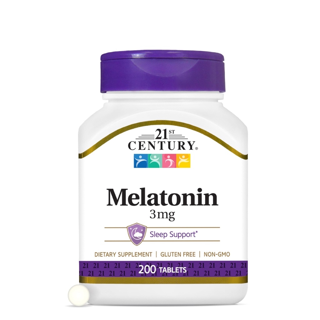 21. stoletje Melatonin 3mg Nežne jakost tablete, 200 Štetje, Pomoč za spanje za odrasle, spodbuja sprostitev in mirno spanje, nenavadno oblikovanje, Gluten-free, Ne-GMO