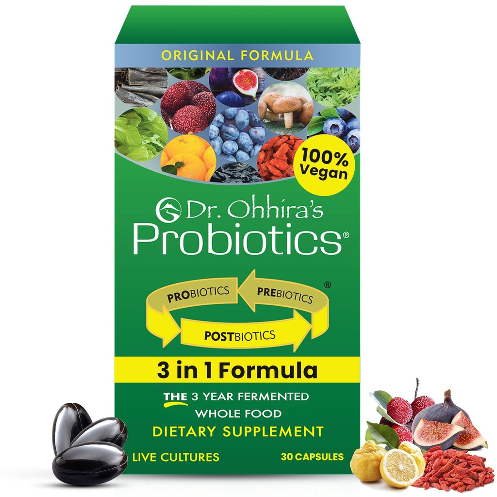 Probiotiki Dr. Ohhira Original Formula s 3 leto Fermentirani prebiotiki, živi aktivni probiotiki in edini izdelek s postbiotičnimi metaboliti, 30 kapsul
