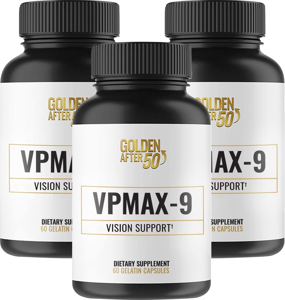 Golden After 50 VpMax-9 - Nega vida in antioksidant dopolnilo z vitamini za oči, lutein, likopen in borovnica ekstrakt - 3 steklenice