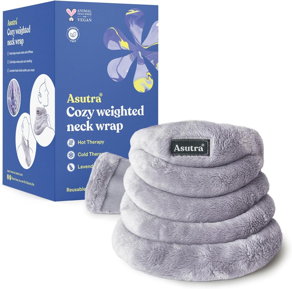 ASUTRA utežen ovoj vratu, Plush Gray - roke brez mikrovalovne ogrevalne Pad za vrat in ramena, vroče in hladno kompresijo, sivkasto aromaterapija