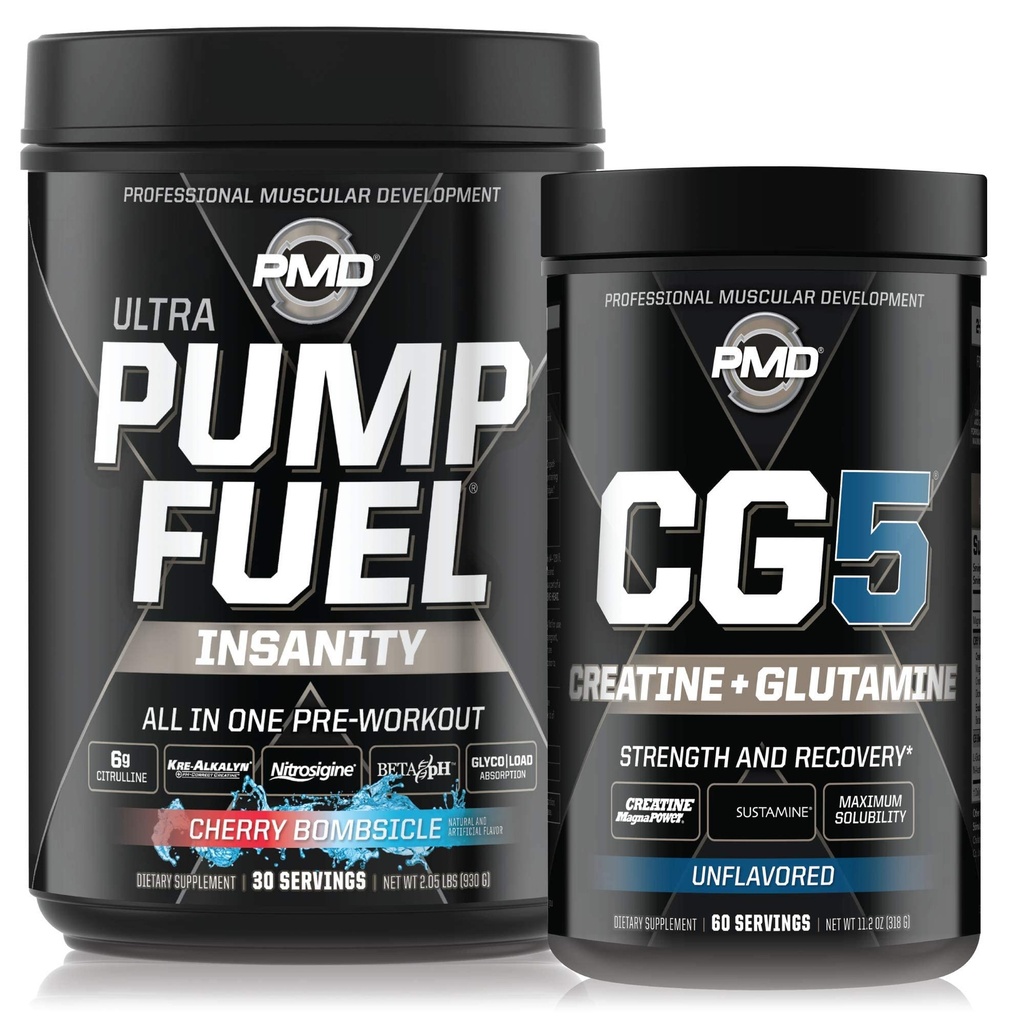 PMD Sports Ultra Pump Fuel Insanity - Pre Workout – Cherry Bombsicle (30 serviranja) Sports CG5 Premium Creatine in L-glutamin Powder (60 serviranja)