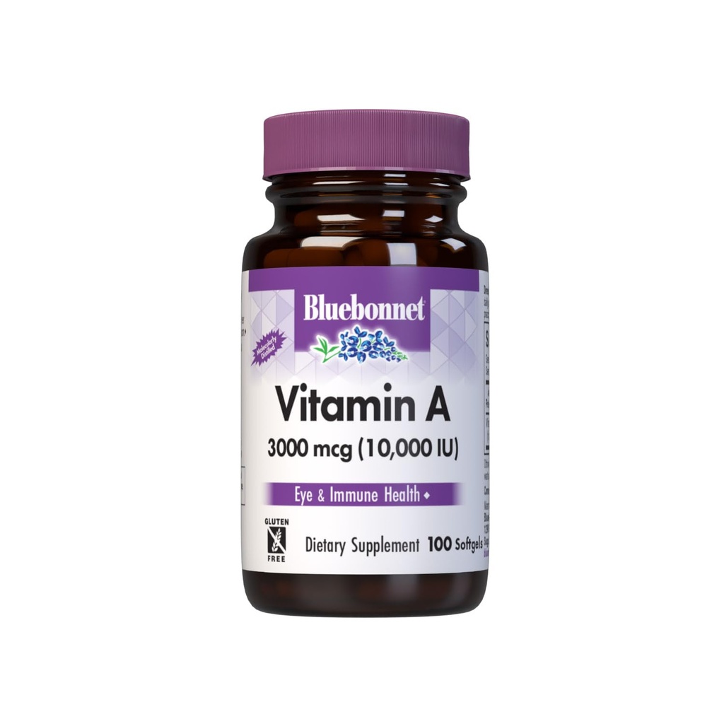 Bluebonnet Nutrition Vitamin A 10.000 i.e. iz globokega morja, hladne vode, ribjega olja - za zdravje oči in imunske funkcije* - Brez glutena - Brez mleka - Molekularno destilirana - 100 Softgels - 100 Servings