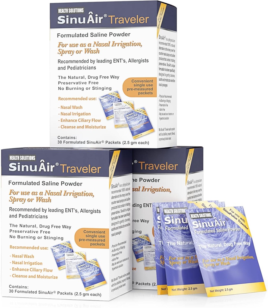 SinuAir 2,5 Gram Saline Packets - natrijev klorid s kalijem in kalcij, sol raztopina v prahu ponovno polnjenje paketi za nos namakanje stroj, 90 Packets