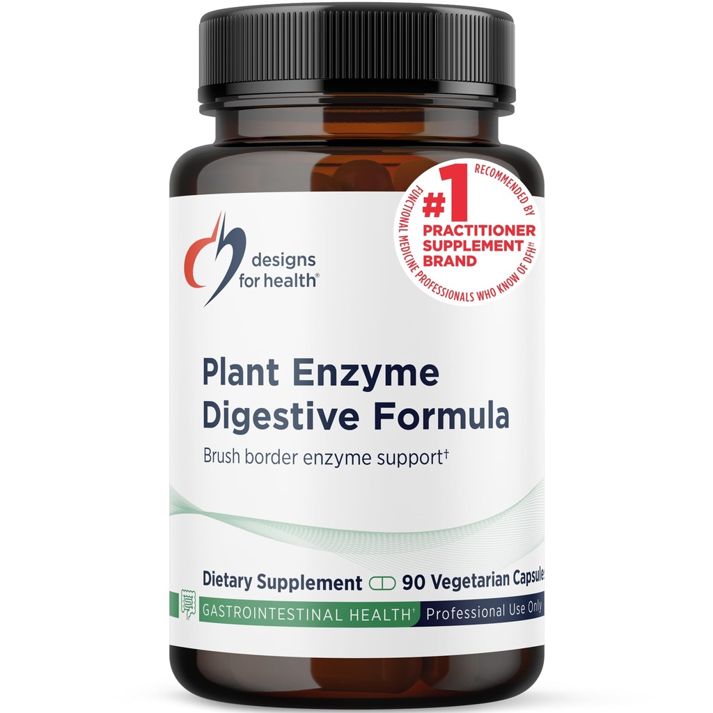 Designs for Health Plant Enzyme Digestive Formula - Vegetarian Digestive Enzymes Supplement - Gut Support with Hemicellulase, Protease + More - maj Podpora občasni plin + Bloating (90 kapsul)