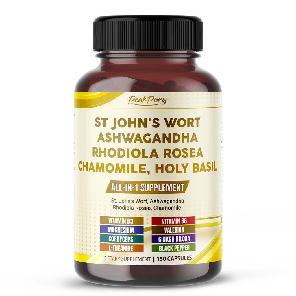 St. John's Wort Ashwagandha Rhodiola Rosea Kamilica - Izdelano v ZDA
