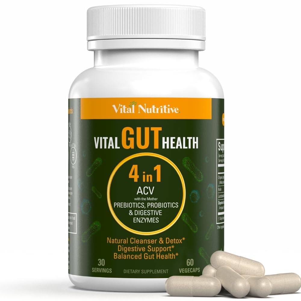 Vital Gut Health 4in1 Formula z Apple Cider Vinegar, Prebiotics & Probiotics, Digestive Enzymes za močno podporo imunitete in Popolno Gut in Digestion Podpora