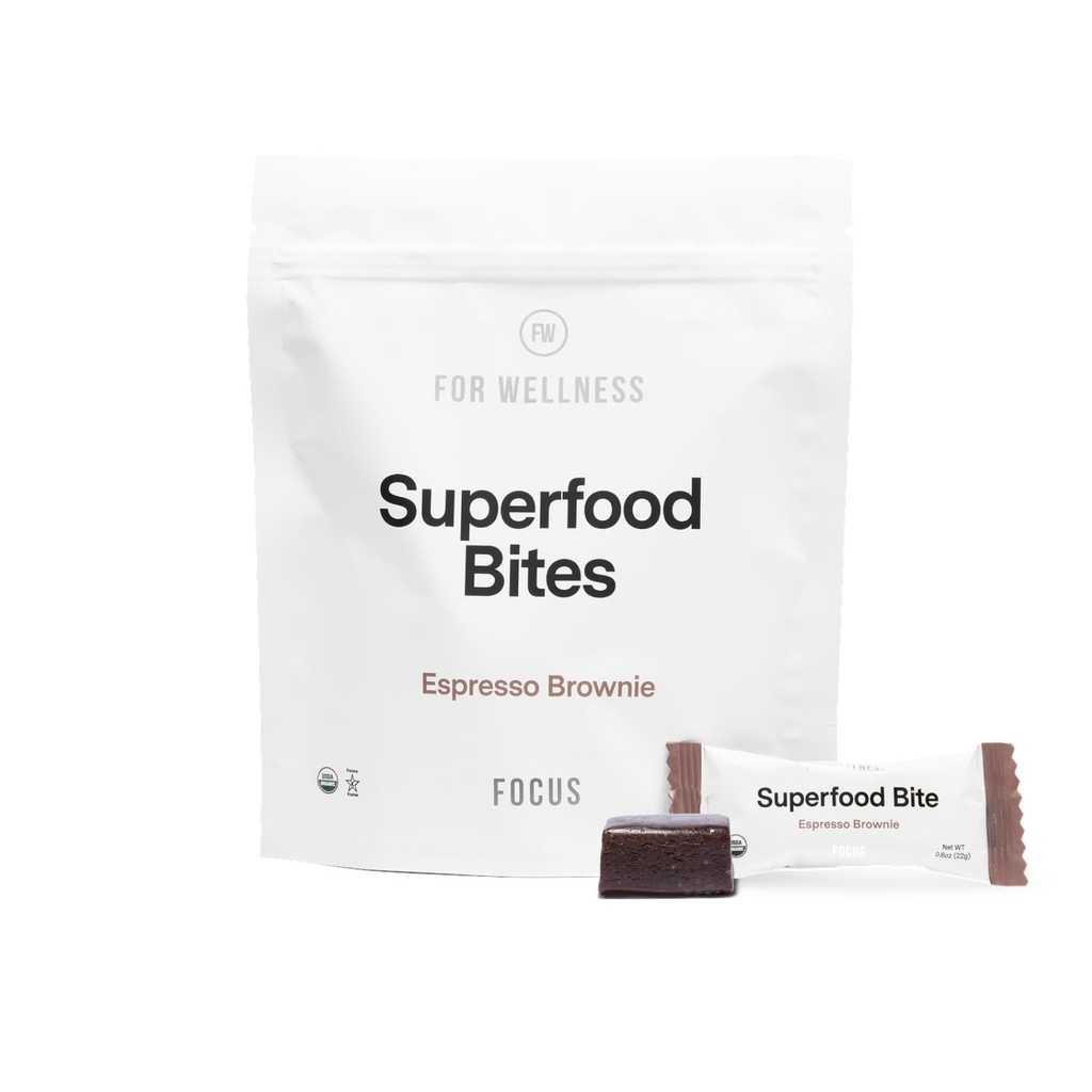 Za wellness Superfood Focus Bites (20 Count), Cocoa Espresso Brownie – zmanjšuje utrujenost, izboljšuje prebavljanje in podporo možganske funkcije