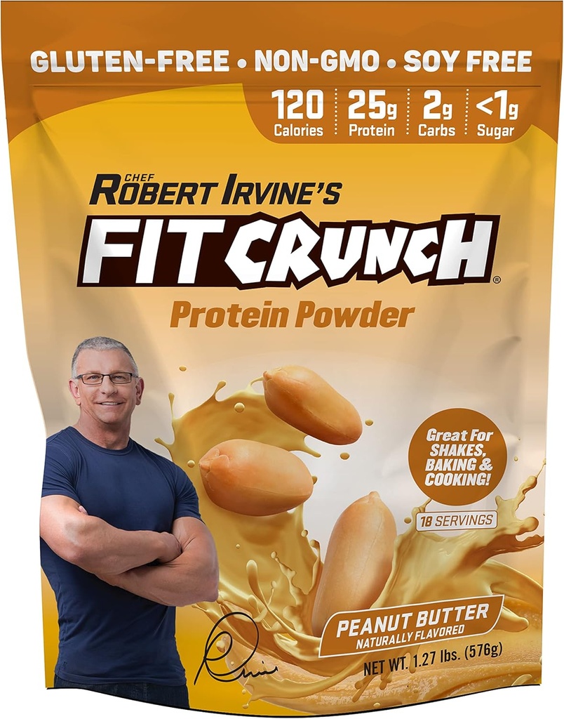 FITCRUNCH Tri-Blend Whey Protein, Keto prijazno, nizke kalorije, visoke beljakovine, brez glutena, brez soje (18 Serving, arašidovo maslo)