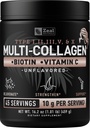 Premium Multi Collagen Peptides Protein Powder (1, 2, 3, 5 in 10) z vitaminom C, biotin, hialuronska kislina, za lase kože in nohte - marine, govedo, Chicken & Egghell (nearomaled, 45 Serving)