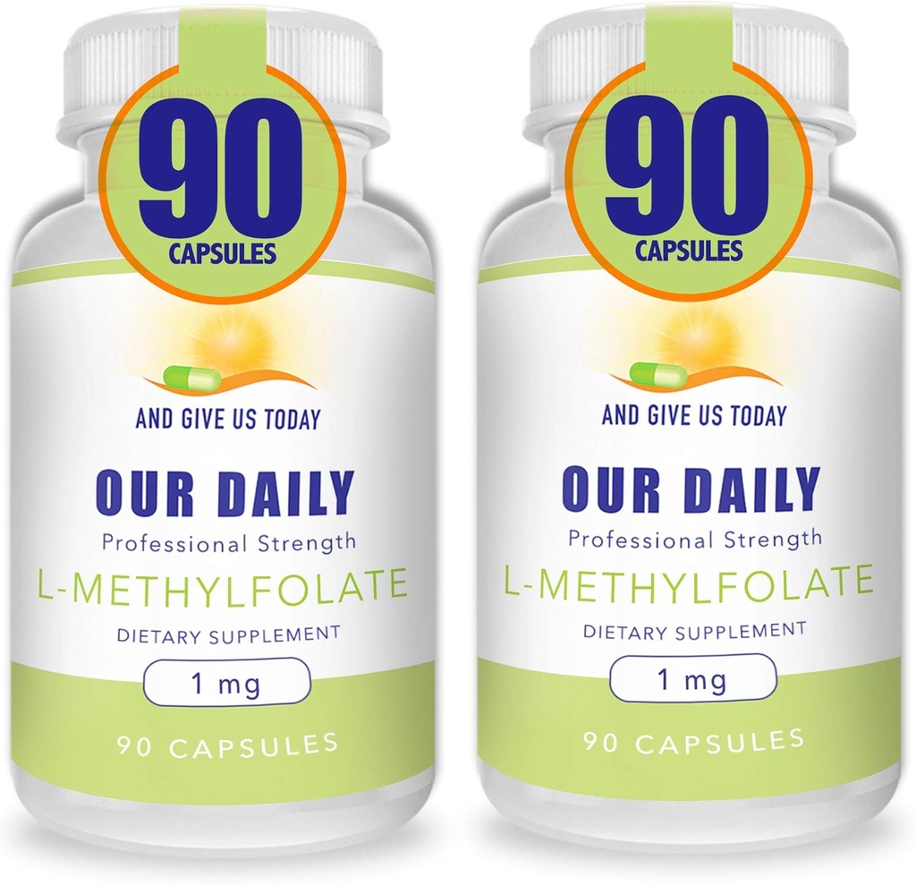 Naše dnevne vites L-metilfolat 1mg / 1000 mcg Največja moč Aktivni Folat, 5-MTHF, Filler prost, Gluten prost, Ne-GMO, Vegetarijanske kapsule 90 Število (Pack po 2)