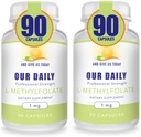 Naše dnevne vites L-metilfolat 1mg / 1000 mcg Največja moč Aktivni Folat, 5-MTHF, Filler prost, Gluten prost, Ne-GMO, Vegetarijanske kapsule 90 Število (Pack po 2)