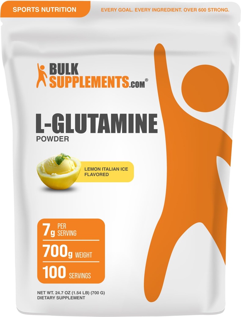 BulkSupplements.com L-glutamin prašek - Glutamin dodatek, Aminokisline dodatek - Lemon Italian Ice Flavor, 7g na Serving, 700g (1,5 lbs) (Pack of 1)