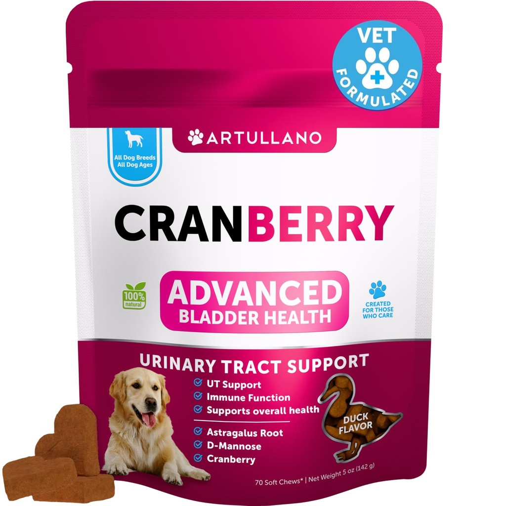 Zdravljenje pasjih UTI - Cranberry Supplement & Bladder Control za pse - Infekcija urinarnega trakta Tablete inkontinence, Bladder Stones - UTI Medicine Treats - 70 Soft Chew za podporo ledvic z ribjega olja