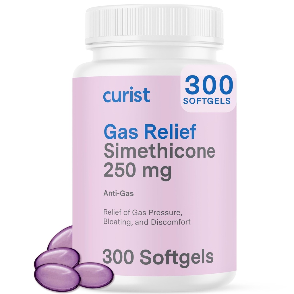 Curist Gas Relief Simeticone 250 mg Softgels (300 Count) - Prebavni Relief, Napenjanje Relief & Anti Flatulence Plin tablete za odrasle pomaga Plin in Bloating Relief (300 Soft geli)