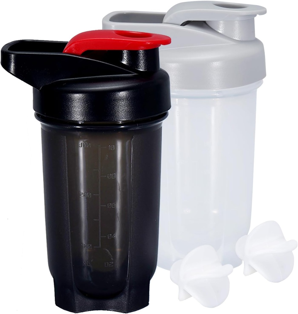 Shaker Steklenica Protein Shake Cup 10 Ounce Shaker Steklenica z kroglicami Whisk, Beljakovinski stresalnik Set za mešanice beljakovin,Shakers za pretrese beljakovin, Shaker Cup, Protein Shaker, Black+Grey, 2PCS