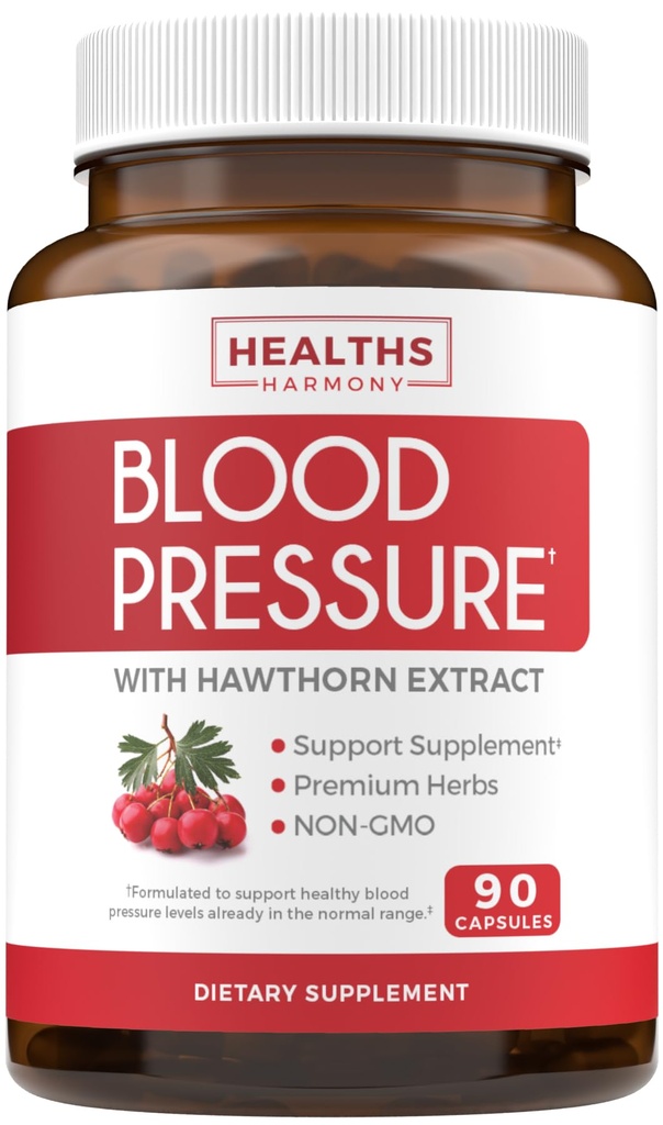 Krvni tlak podpora dodatek (NON-GMO) Premium naravne zelišča, vitamini in jagode - visoka doza hawthorn Berry Extract – Podpira ravni krvnega tlaka že v normalnem območju – 90 kapsul