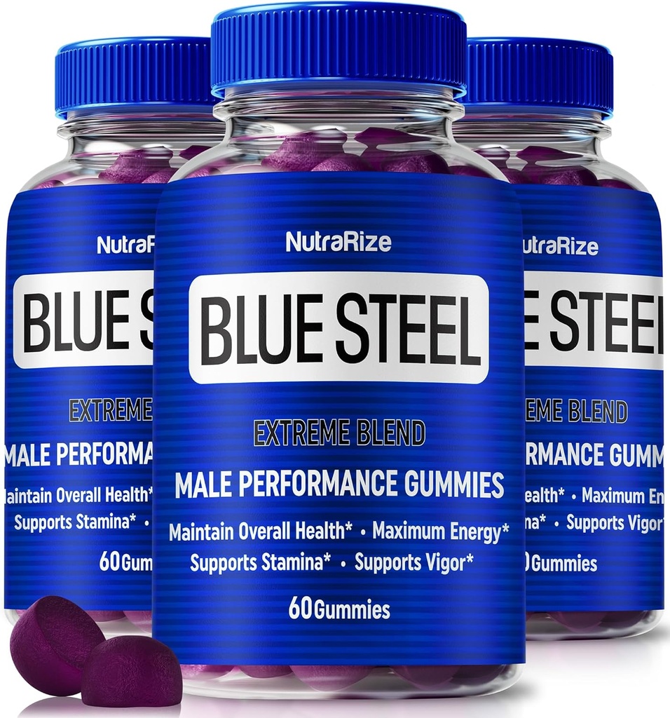 (3 Pack) Blue Steel Gummies za moške, Daily Nutrition za povečanje samozavesti in splošno zdravje, Vse naravne dodatek za podporo Vrhunski zmogljivosti, Uradni moški Gummy, BlueSteel Mnenja (180 Gummies)