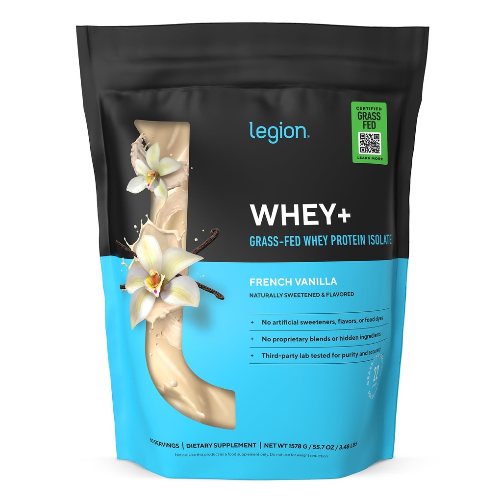 LEGIJA Whey+ Protein Whey izolat iz krav hranilnic v travi - sirotkin izolat v prahu nizko kalorično, brez sladkorja, brez laktoze in glutena, vse naravne beljakovine v prahu za moške in ženske (60 servivov)