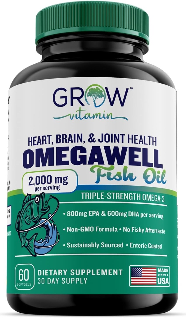 rast vitamina Trojna moč Omega 3 ribje olje, 800 mg EPA 600 DHA dodatek za srce, možgani in imunske podpore, Absorbljiva trojna moč, trajno izvorno - Mini softgels - 30 dan dobava