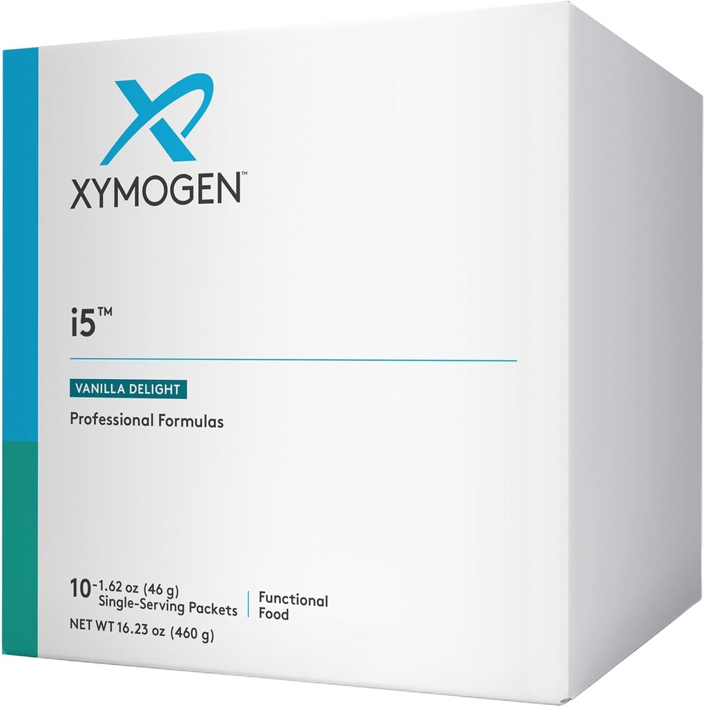 XYMOGEN i5 - Gut Health, Detox + Podpora za ravnotežje citokine v prahu - 21g proteini, imunoglobulin, Arabinogalactan, Broccoli Seme Extract - Vanilla Drink Mix (10 paketov)