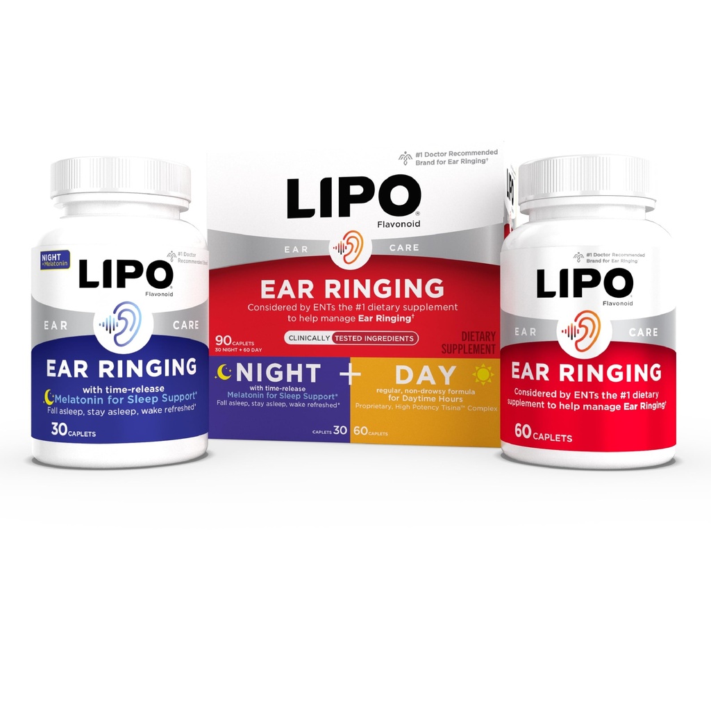 Lipo Flavonoid Day & Night Combo Kit, Tinitus Relief za zvonjenje ušesa, Lipo Flavonoid Plus in Lipo Flavonoid noč z melatonin & vitamin C, 90 Caplets