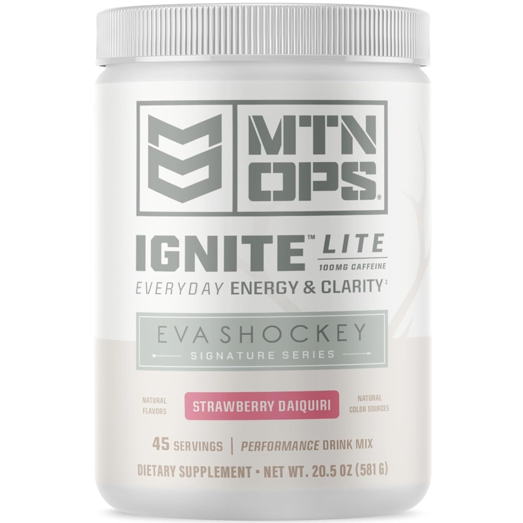 MTN OPS Prižiganje Energijski napitek v prahu Brez glutena Dodajanje dušikovega oksida Mešanica, L Arginin, L Citrulin, Kofein & Nootropic Sugar Prosti napitek Mešanica, 45 Serving, Jagodna Daiquiri Flavor by Eva Shockey