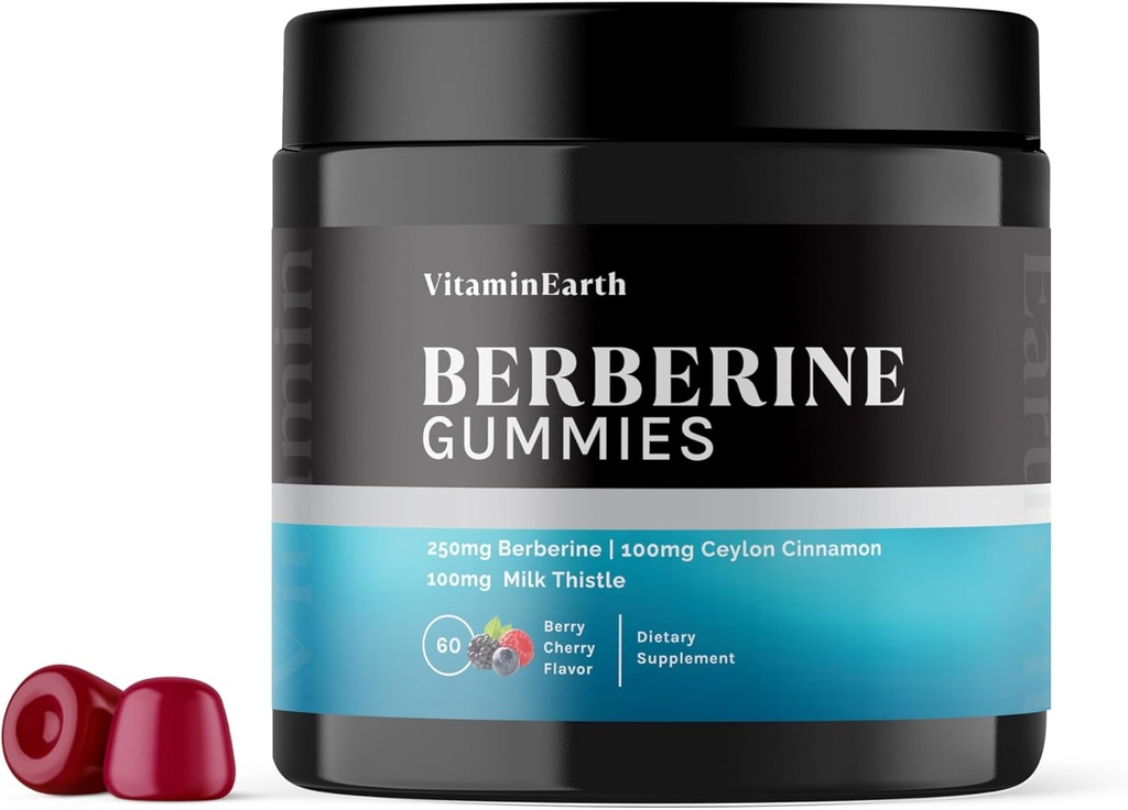 Berberine Gummies z Berberine HCL, Ceylon Cinamon & mleko Thistle za imuno in metabolizem podpora - Berry Cherry Flavor - 60 Count