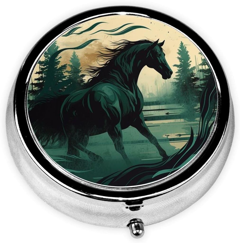 Okrogle tablete Box srčkan majhne tablete Case 3 Compartment tabletebox za Purse Pocket Realistic Horse Painting Style Prenosne tablete Container Holder Holding Vitamins Medication Ribje olje in dodatki