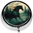 Okrogle tablete Box srčkan majhne tablete Case 3 Compartment tabletebox za Purse Pocket Realistic Horse Painting Style Prenosne tablete Container Holder Holding Vitamins Medication Ribje olje in dodatki
