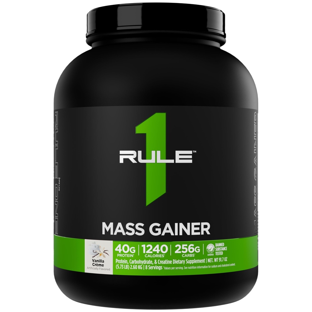 Pravilo 1 Mass Gainer - High-Calorie Hujšanje Formula z 1,220+ Calories, 250g+ Kompleksna karb mešanica, 40g All-Whey Protein na serviranje (8 Serving, Vanilla Crème)