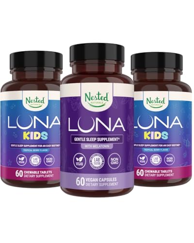 Nested Naturals Luna Otroci spanje dodatek (60 Žvečljive tablete) & Luna Natural spanja (60 Veganske kapsule)