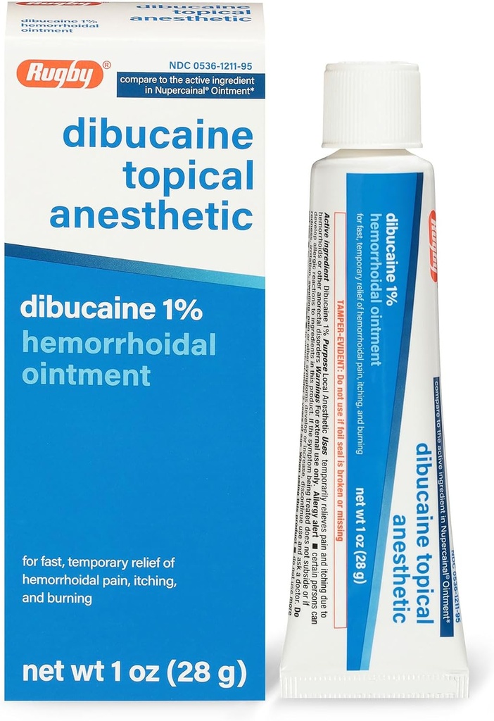 Rugby Dibukain Topična Anestetika 1% Hemorrhoid Mazilo - Bolečina Relief Cream za srbenje in opekline, Hemorhoid zdravljenje, Anti srbečica krema 1 Oz (1 pakiranje)