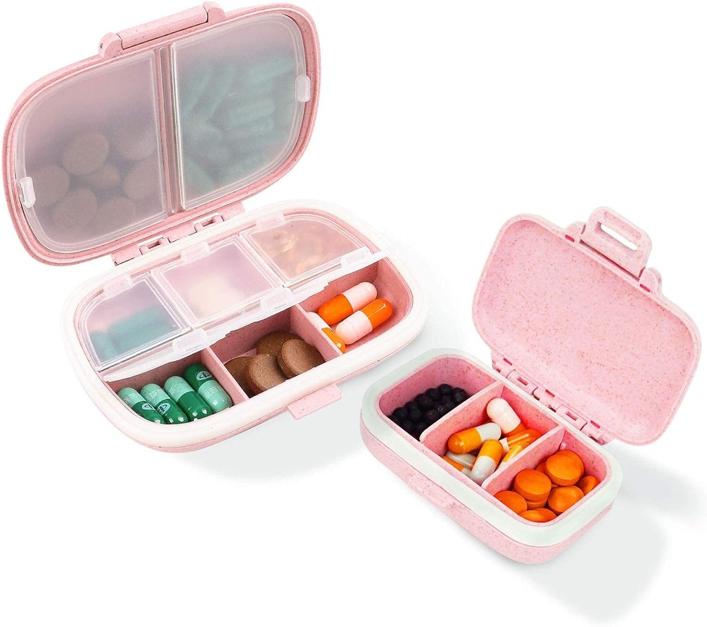 2 Pack Pill Case Organizator,Potovalne tablete Škatla z nalepko, Dnevni Medicine Organizator Primer, Vodoodporni Pocket Container Case, Prenosna Pink Supplement Case Medicine Container Compact za vitamin
