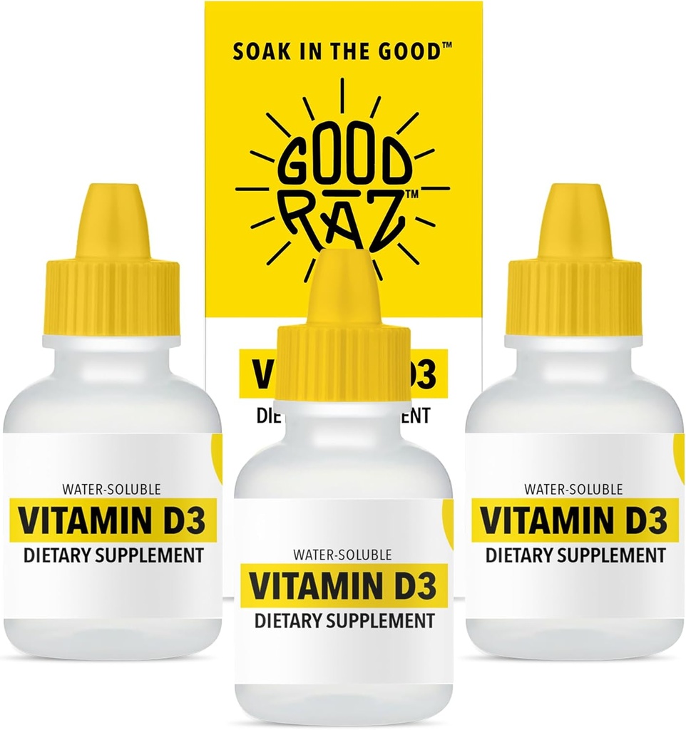 Kapljice vitamina D za odrasle - vodotopne tekoče D3 kapljice - Močne tekoče kapljice vitamina D - brez Stir, Non-GMO, Kosher - D3 Tekoča za dodajanje pijači ali hrani, brez arome - 12-mesečna dobava (3)