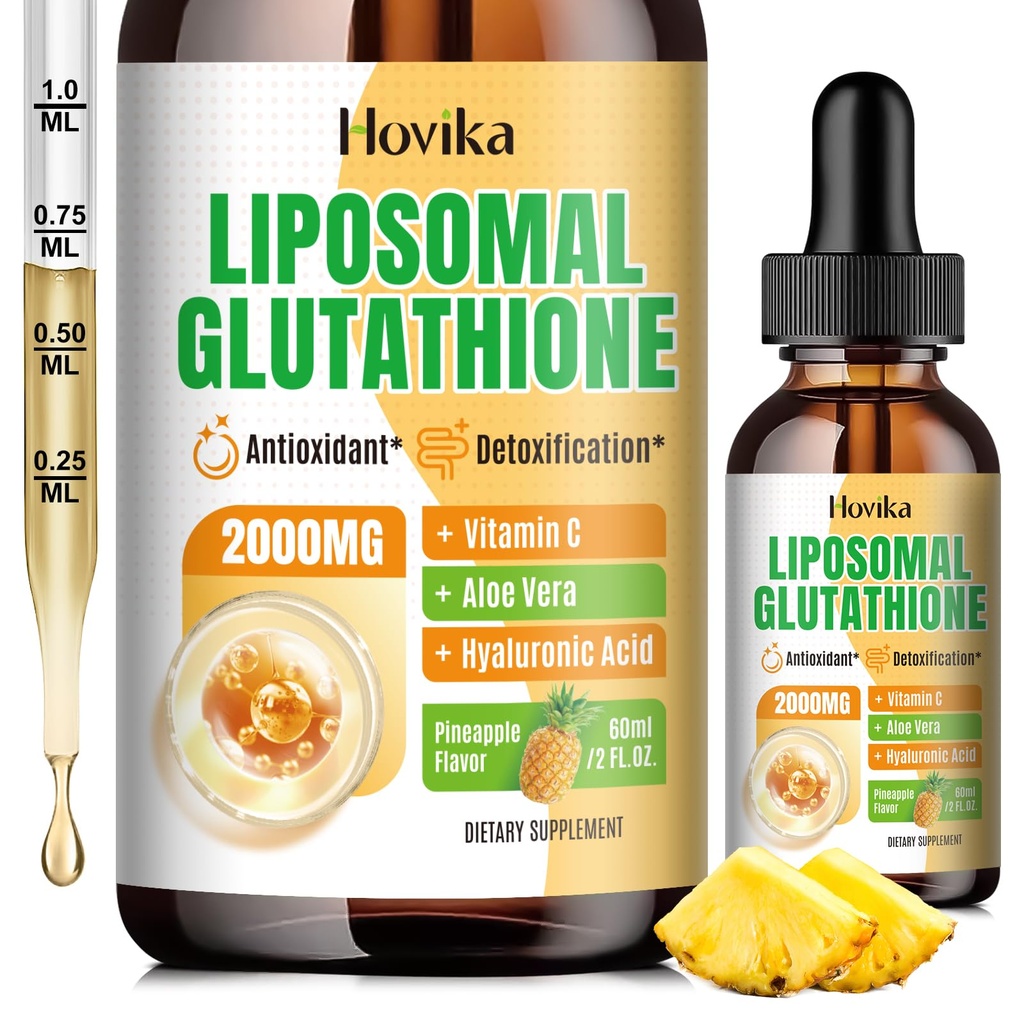 Liposomski glutation dopolnilo 2000mg, Tekoči glutation kapljice z vitaminom C, Master Antioksidanti za imunski sistem, Staranje obrambo, zdravje kože, jetrno razstrupljanje -super Absorpcija, Ananas 2 Fl Oz