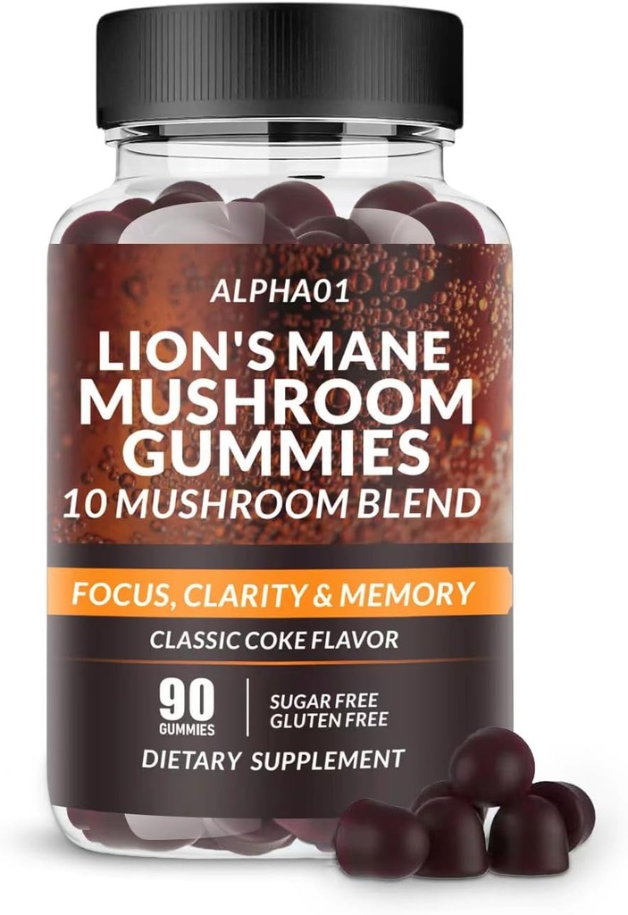 Gobe Gumies - 10x Gobe Dodatek z Ashwagandha in Lions Mane - Nootropic Brain Supplement, Imunska podpora & Stress Relief (90 CT) Classic Coke