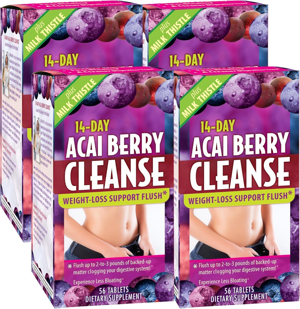 Applied Nutrition 14-Day Acai Berry Cleanse - 56 tablet, pakiranje po 4 - Podpora za hujšanje Flush + Mlečni osat - 112 skupno serviranje