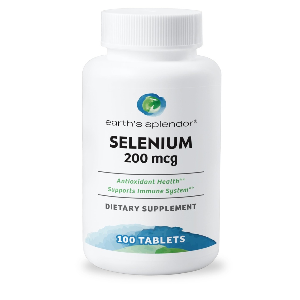 Zemljin Splendor Selen 200 mcg dodatek za moške in ženske, podpora Antioksidant zdravje in imunski sistem (100 tablet, oskrba 3+ mesec)