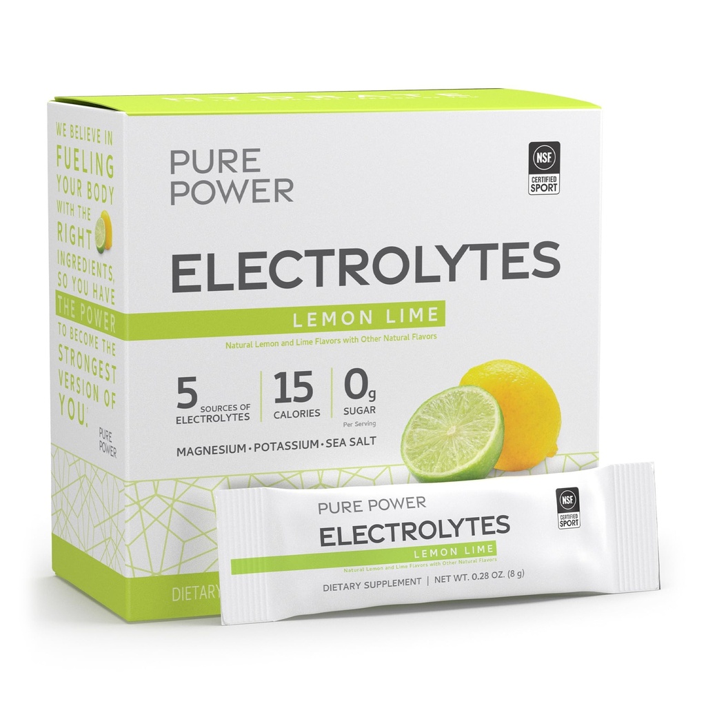 Dr. Mercola Pure Power Elektroliti - Podpira Hidracijo in delovanje mišic - Magnezij in Kalijeva mešanica - 0 g Sladkor na strežbo - limonina lima - 30 paketov