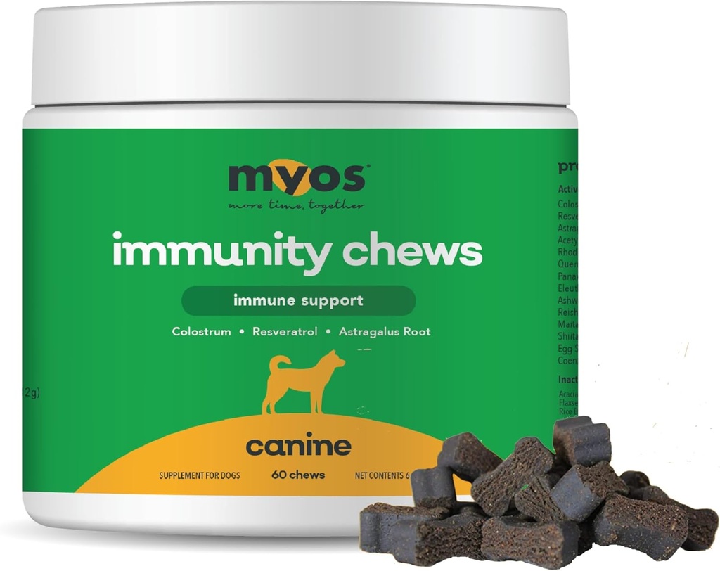 MYOS imuniteta Chew za pse - Imunski sistem podpora, antioksidanti, pomaga celično zdravje & Vitalnost- s Colostrum, Resveratrol, Astragalus koren, in gobe- Dnevno žvečljivi dodatek