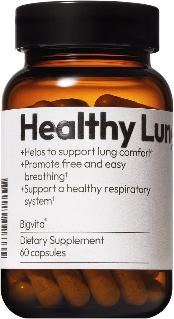 BIGVITA Lung Health Vegan Gluten Free Dietary Lung Support Supplement for Lung Detox & Cleanse, Respiration Imune Support & Clear Mucus & Relieve Cough, 60 kapsul