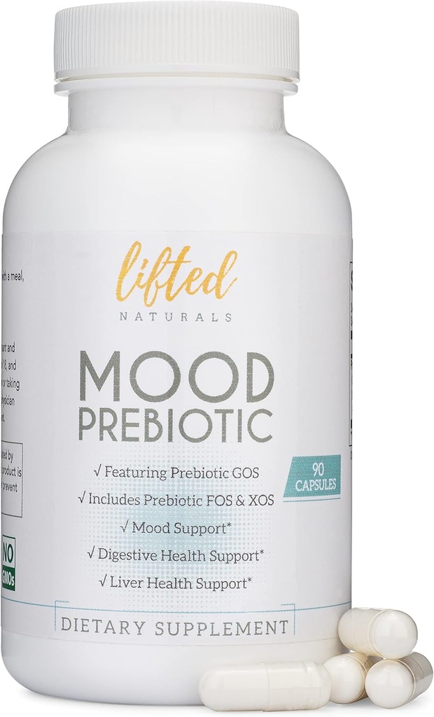 Lifted Naturals Mood Prebiotic Prebiotic Fiber Supplement - 90 Kapsule - Lastnosti Prebiotični GOS, Plus Prebiotic XOS in FOS - Naravni Mood, Imuno & Prebavna podpora