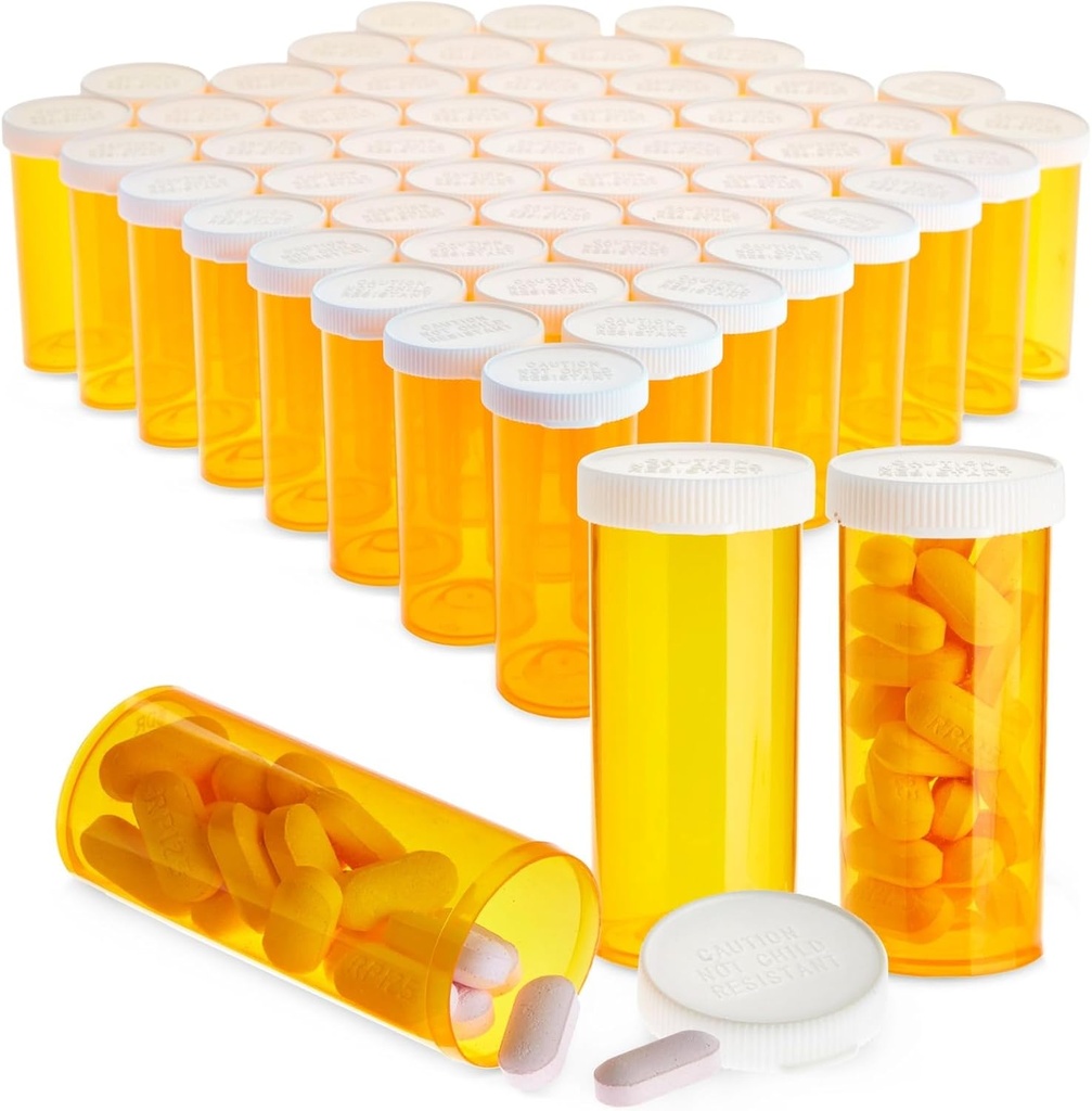 Juvale tablete Steklenice s pokrovčki - 50 Pack, 8 Dram, Orange Plastic - Prazne tablete Steklenice in Viale za potovanja in medicinske stranke dekoracije