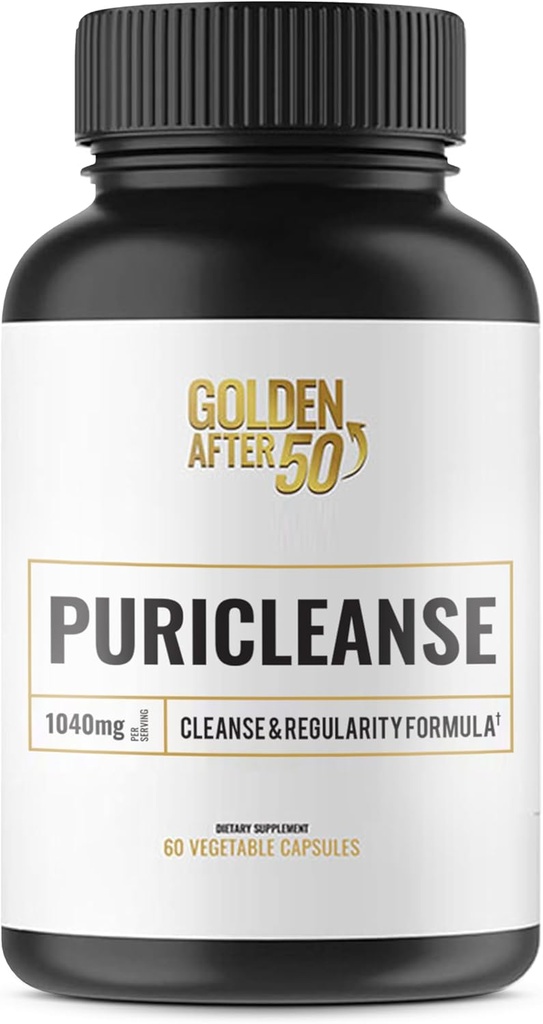 Golden After 50 PuriCleanse - Podpora za čiščenje in regulacijo - 60 kapsul, 1040mg - Gut Cleanse in Fiber dodatek s Senna Leaf Extract, Psyllium Husk Powder in probiotiki za moške in ženske