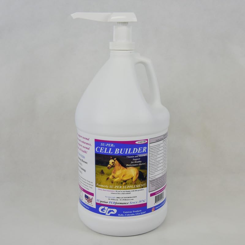 SU-PER Cell Builder Horse Supplement - Visokoželezni vitamin Mineral Equine Blood Builder Tekoči za zmogljivost konje - 1 Galon + Črpalka