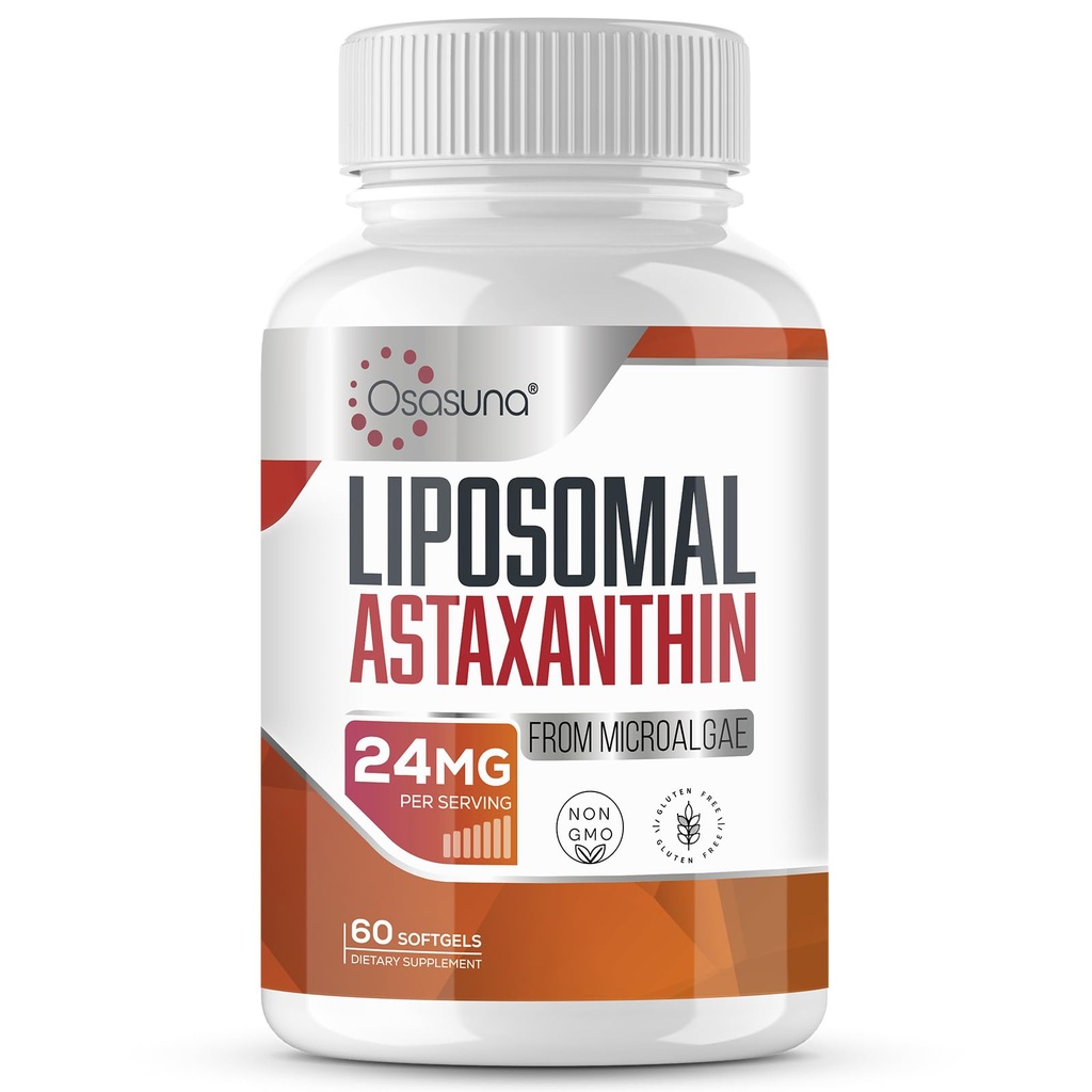 Liposomski astaksantin Dodatek 24 MG, največja absorpcija, antioksidant močnejši od VIT C, brez GMO & gluten - 60 Mehčalci( 2 meseca dobave)
