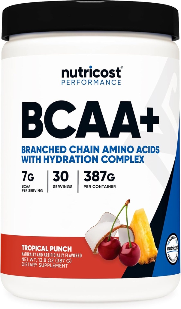 Nutricost BCAA + Hydration Powder (tropski punch) 30 Servisi - razvejane verige aminokislin s hidracijskim kompleksom - Gluten-free, Non-GMO