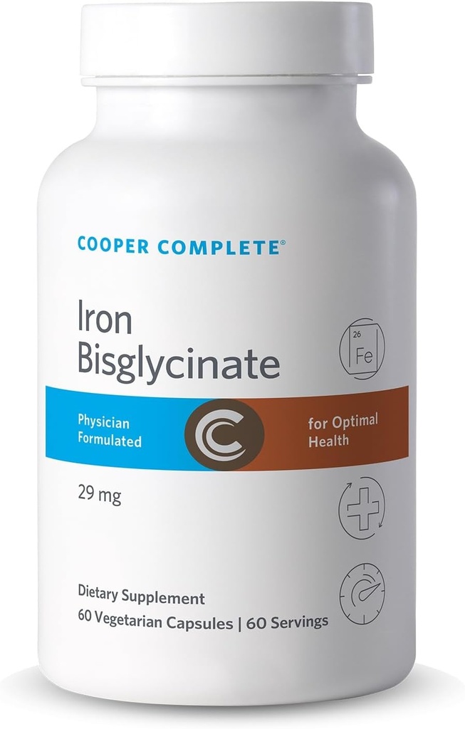 Cooper Complete železov bisglicinat. 29 mg na tableto. 60 kapsul na steklenico. pakiranje po 1